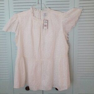 NWT CROWN& IVY 2X 100% COTTON REDWHITE&CUTE EYELET LACE KEY HOLE BUTTON LINED